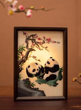 苏州刺绣摆件创意台灯苏绣熊猫中式摆台装饰礼品床头灯商务送老外