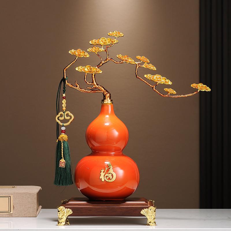 五福临门葫芦摆件轻奢高档新中式客厅玄关酒柜电视柜办公室装饰品