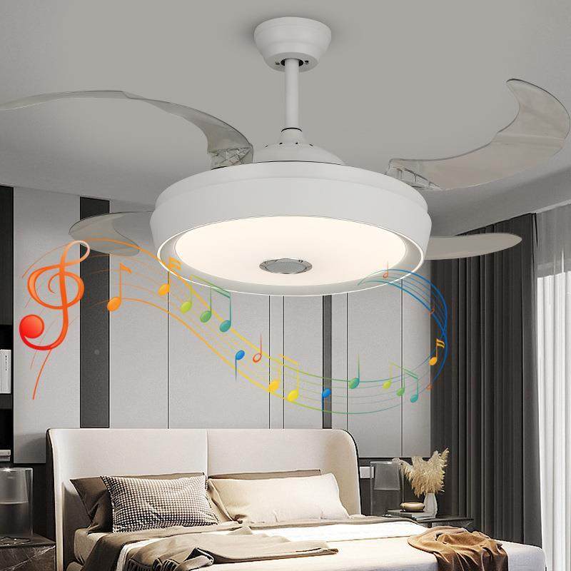 跨境厅隐形风扇灯吊扇灯频客现代简变餐厅卧室家用智能风扇约吊灯