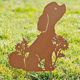 覆古花园动物雕塑生锈的铁艺小狗剪影户外庭院摆件装饰地插50CM高