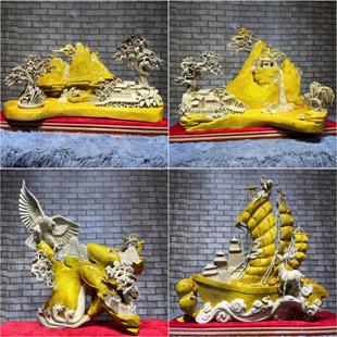 2024新款金丝楠木根雕动物摆件小叶桢楠工艺品客厅山水花鸟八骏马