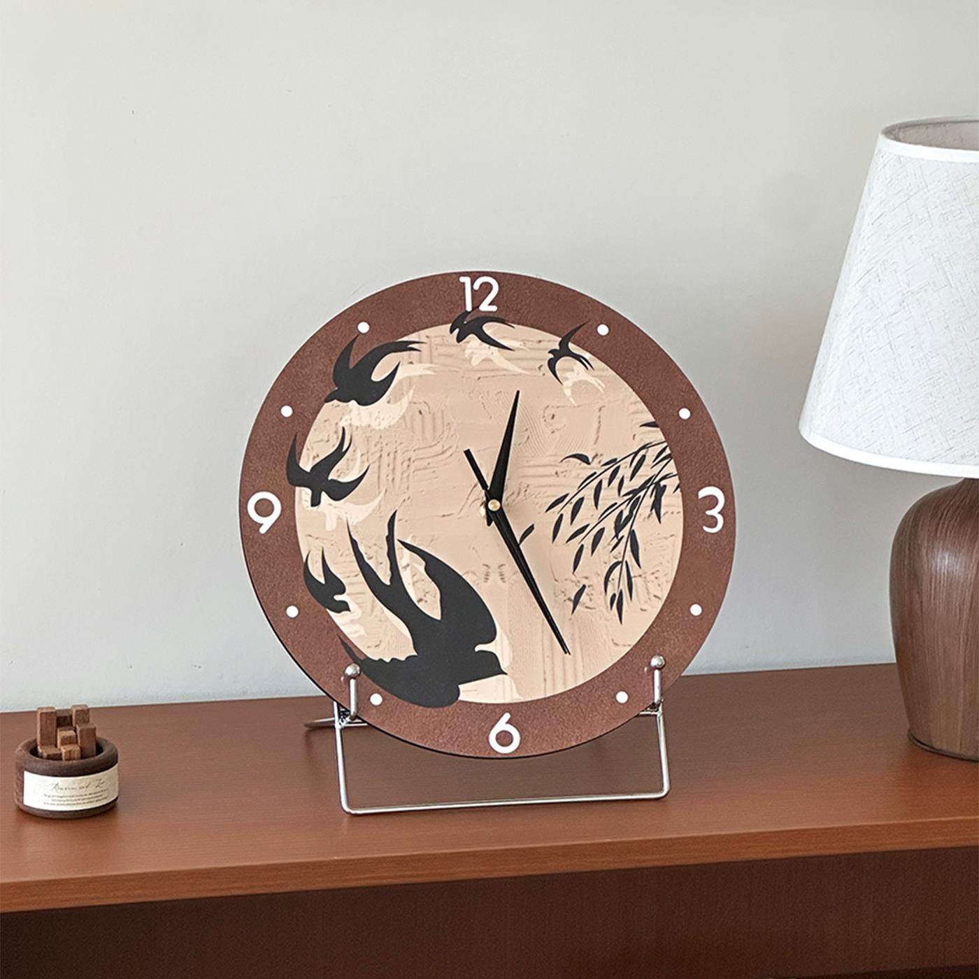 新中式客厅桌面时钟摆台式钟表复古创意家用电视柜装饰摆件装饰画