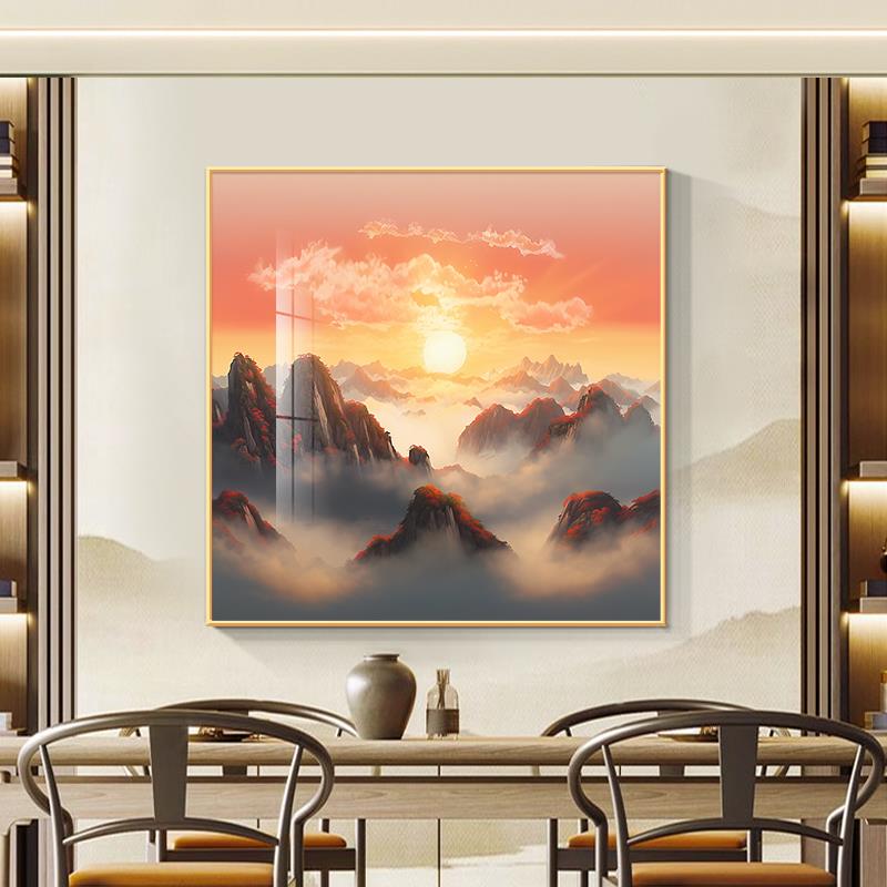 日出东方红太阳正方形装饰画客厅餐厅玄关挂画电视沙发背景墙挂件
