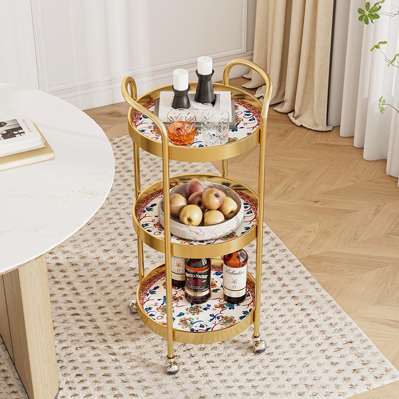 皇力轻奢小推车茶几客厅边几北欧可移动带轮子卧室角几阳台小圆桌