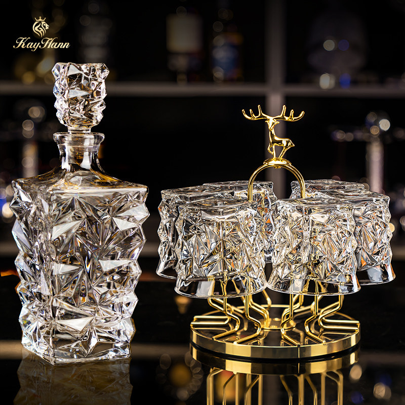 威士忌洋酒杯套装水晶玻璃杯子高级感酒樽家用带收纳架轻奢高档