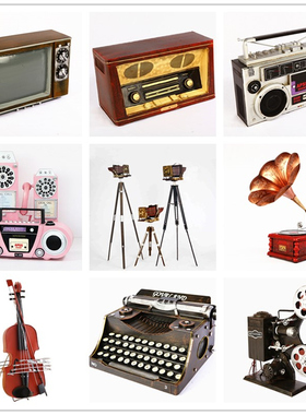 老式怀旧黑白电视机模型酒吧咖啡厅复古摆件老式陈列道具橱窗装饰