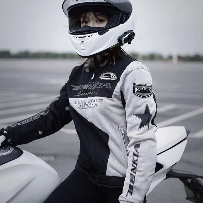 宾骑亚BENKIA摩托车骑行服女款防摔耐磨机车服网眼透气四季通用