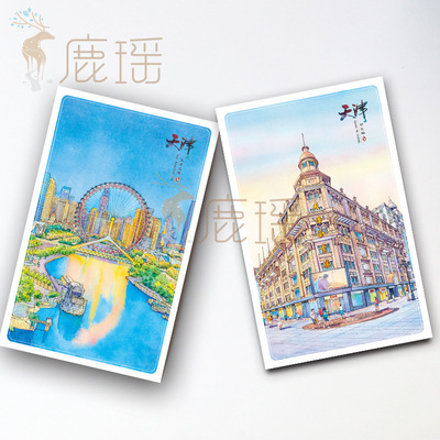 天津手绘明信片特色景点旅游纪念品天津大学明信片手办城市风景