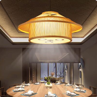 新中式竹编火锅店包间带射灯竹艺灯笼吊灯饭店包厢民宿餐饮大吊灯