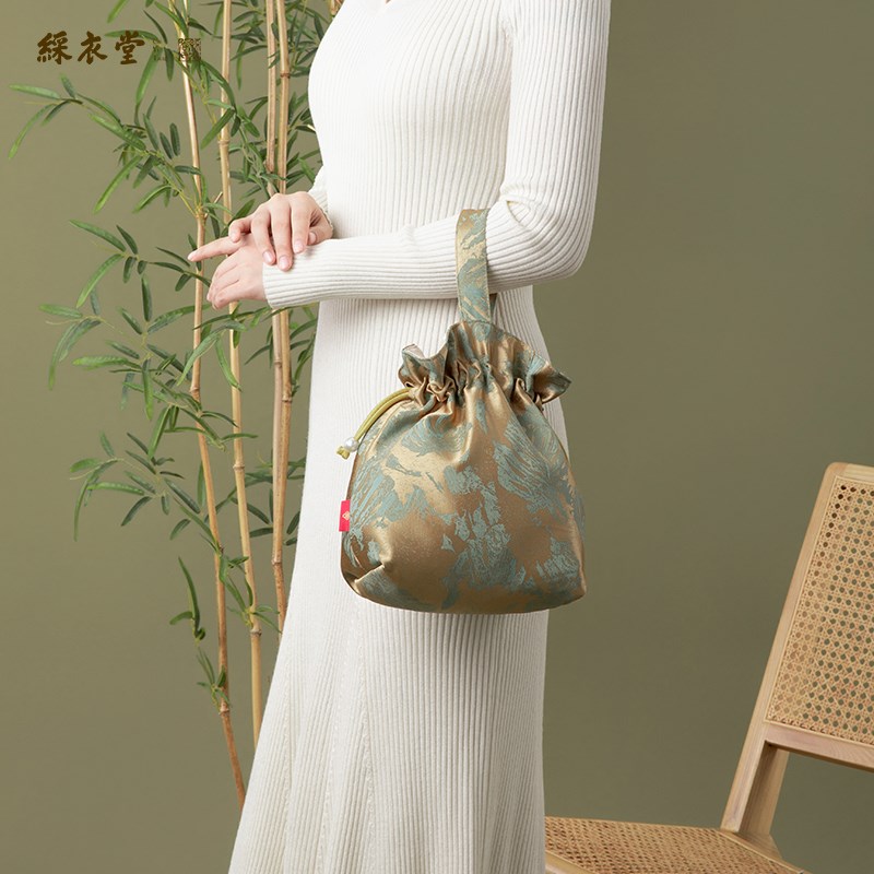 彩衣堂国风芭蕉新中式手提手拎拉链汉服包束口包女配旗袍汉服水墨