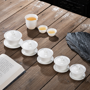 薄胎骨瓷茶具纯白 反口防烫泡茶器茶杯 多款 家用三才盖碗功夫茶具