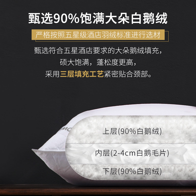 DOWNIA丽思五星级酒店羽绒枕 全棉90白鹅绒护颈枕芯枕头单人