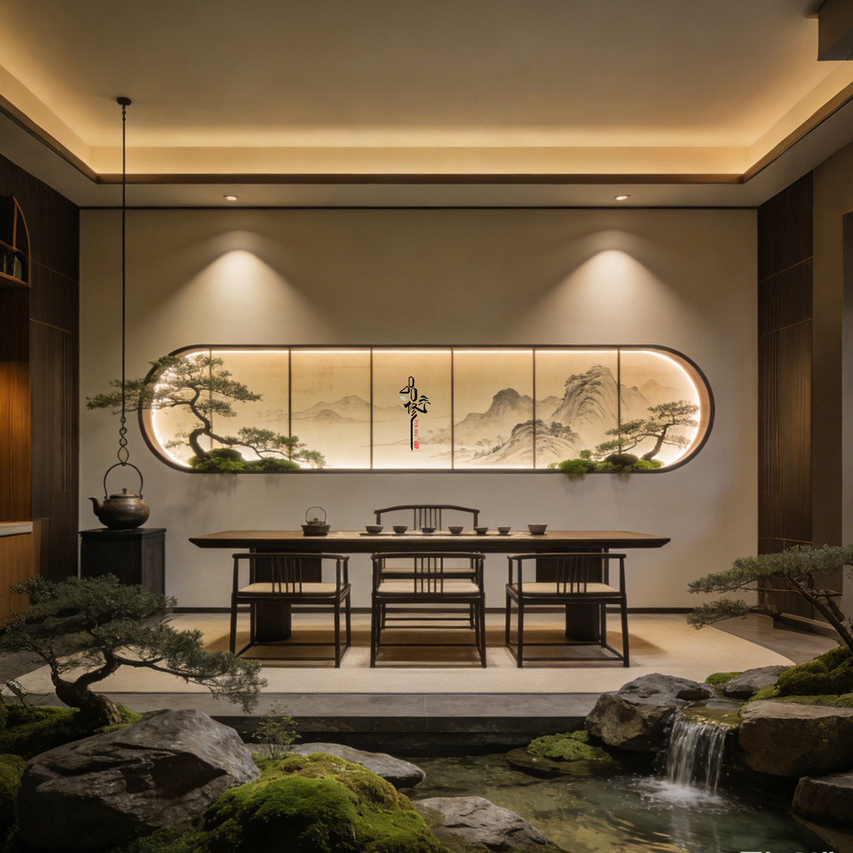 品修新中式茶室景观装置山水画背景墙流水景观摆件高级感室内装饰,商业/办公家具,景观道具/景观摆件/景观装置,淘宝优惠券,粉丝福利购,淘宝优惠卷