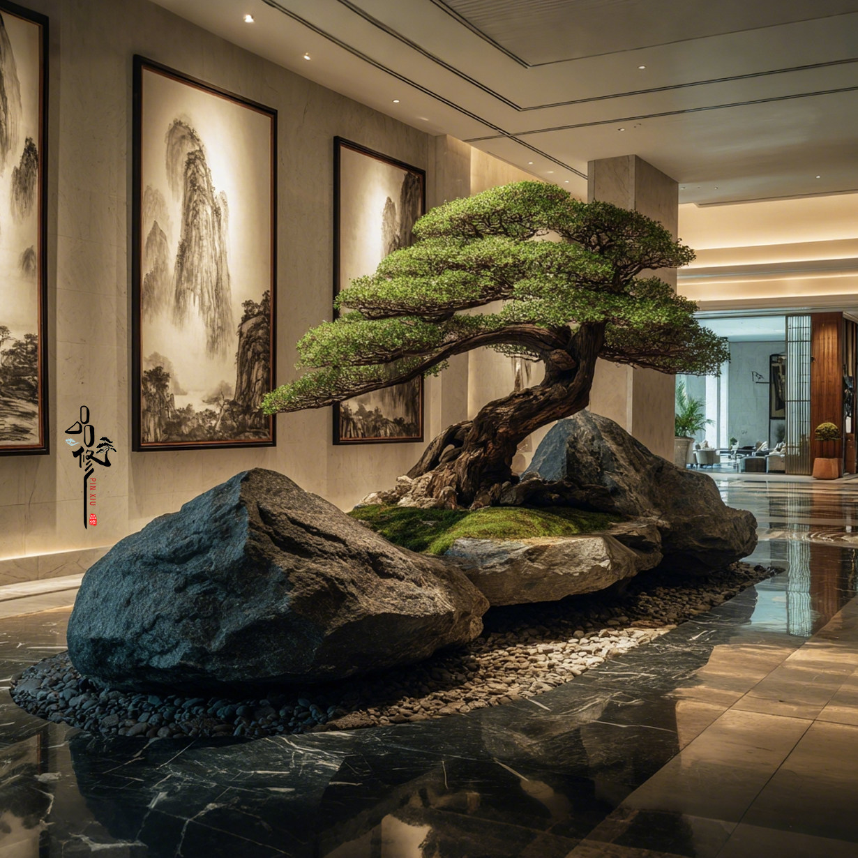 品修中式松树盆景景观摆件酒店会所室内大厅装饰造景道具山水意境,商业/办公家具,景观道具/景观摆件/景观装置,淘宝优惠券,粉丝福利购,淘宝优惠卷