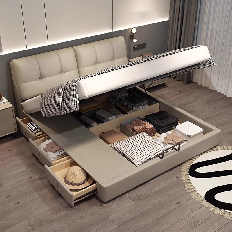 床主卧高端大气储物皮艺床带收纳抽屉现代简约软包双人面包床