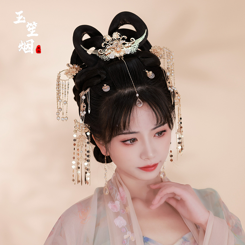 汉服发饰女古风头饰全套唐风发簪发钗后压长流苏发冠宋制古装配饰