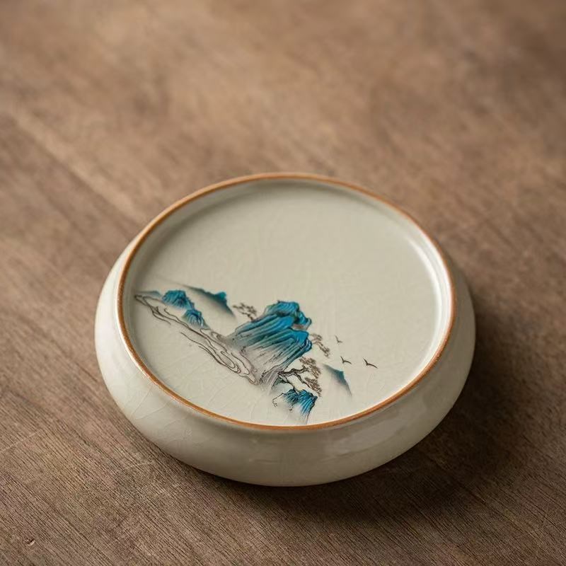 w2289汝窑千里江山杯垫黄色