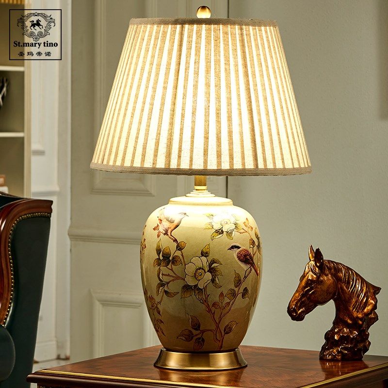 圣玛美式大气圆润老板桌陶瓷客厅卧室床头灯沙发角几台灯,家装灯饰光源,装饰台灯,淘宝优惠券,粉丝福利购,淘宝优惠卷