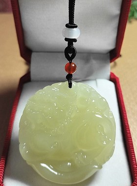 天然青白玉麒麟吊坠貔貅元宝玉佩圆牌男女情侣款挂件项链个性刻字
