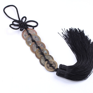 清朝真品五帝钱铜古钱六帝钱真品白玉葫芦挂件黑绳黑流苏