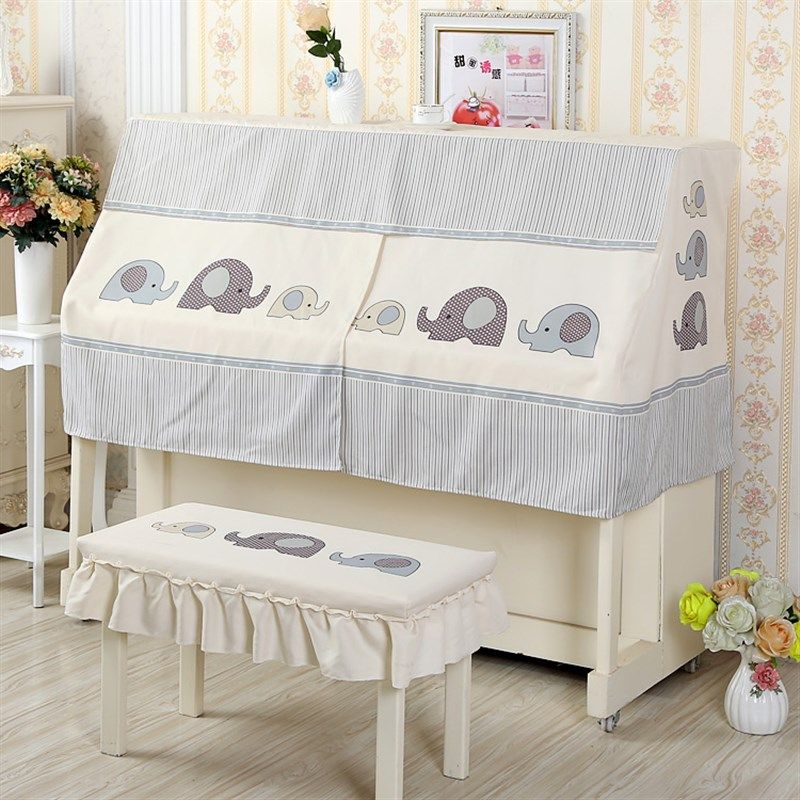 钢琴罩现代韩式简约印花卡通钢琴半罩中开设计不透色钢琴套防尘罩