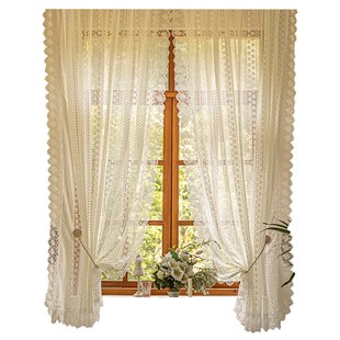 韩式田园白色蕾丝纱帘飘窗窗帘美式乡村半截帘短帘免打孔隔断门帘