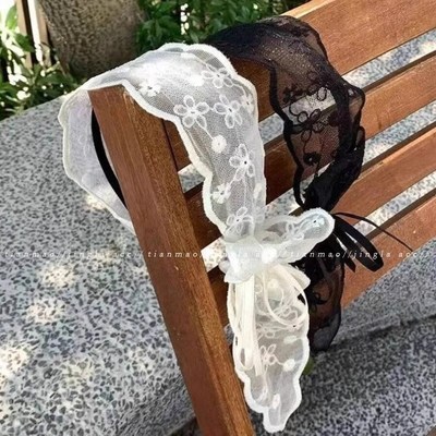 侧边飘带蕾丝宽边发箍白色蝴蝶结头饰女2025新款夏天日常外戴发箍