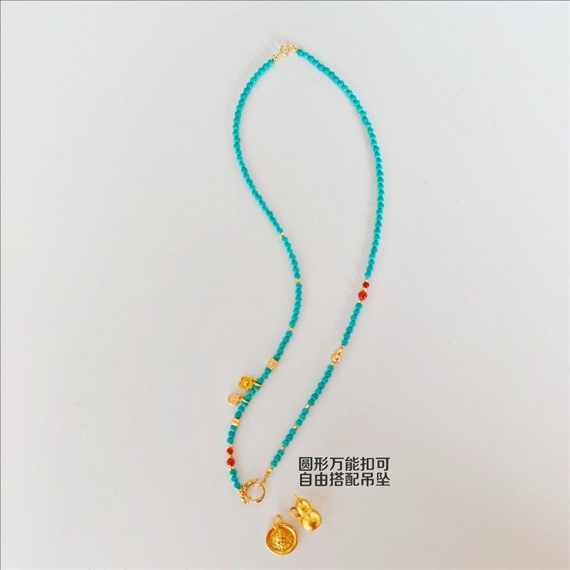 天然绿松石项链女南红葫芦配饰串珠国风毛衣链吊坠可拆除万能链