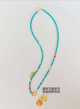 天然绿松石项链女南红葫芦配饰串珠国风毛衣链吊坠可拆除万能链