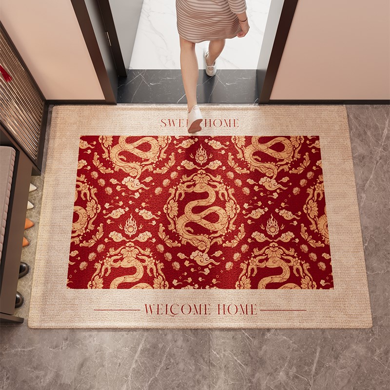 入户门垫新年红色蛇年玄关防滑地垫喜庆进门脚垫耐脏除尘耐磨地毯