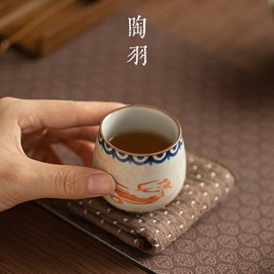 仿宋汝窑敦煌飞天束口杯主人杯家用茶杯陶瓷功夫茶具品茗杯