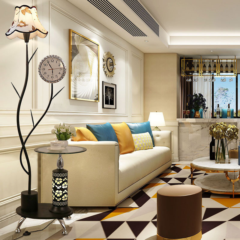 简约现代带茶几的落地灯客厅创意钟表沙发灯卧室床头落地台灯