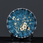 装 饰酒柜玄关大号陶瓷盘子木支架 饰盘摆件轻奢复古摆盘挂盘客厅装