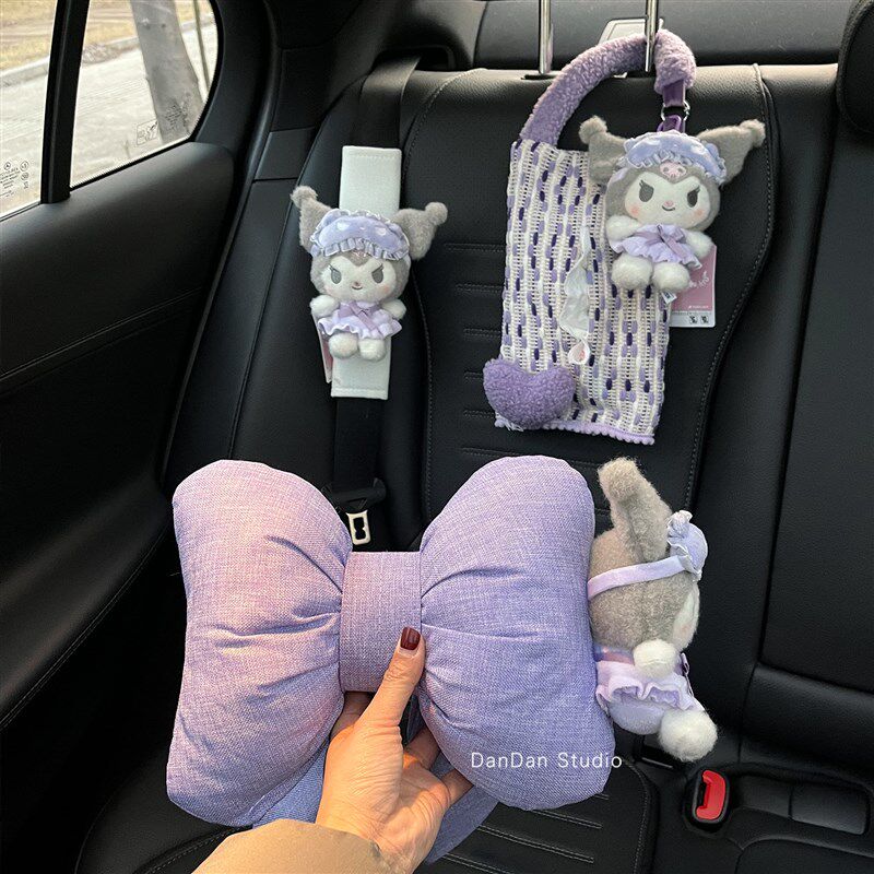 车载头枕库洛米紫色甜酷风车载靠枕车用护颈可爱卡通枕头车内装饰