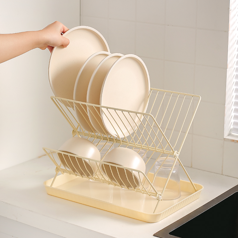 川岛屋碗碟收纳层架沥水碗盘架厨房可摺叠置物架碗架盘子碗筷沥水