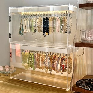 水晶手链收纳盒透明亚克力带灯项链手镯首饰品柜文玩手串展示架