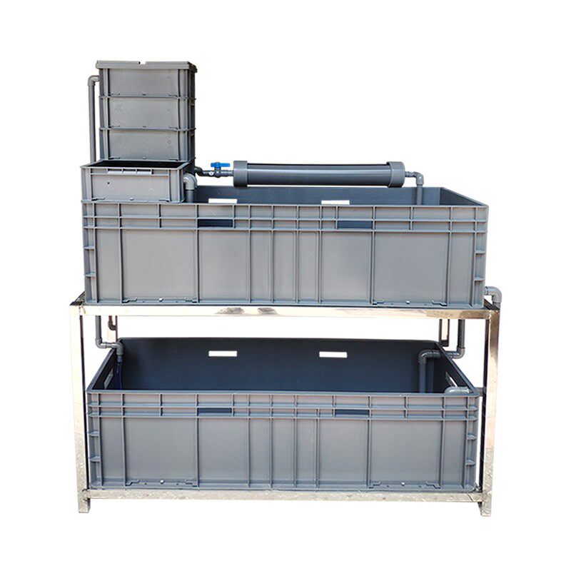 养龟箱双层周转箱 家用乌龟不锈钢架带 循环过滤器客厅水族箱灰色