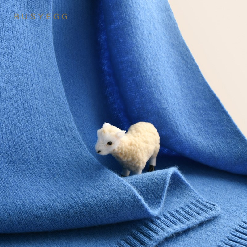 学院风蓝色儿童纯羊毛围巾男童冬季保暖加厚针织毛线围脖男孩礼物