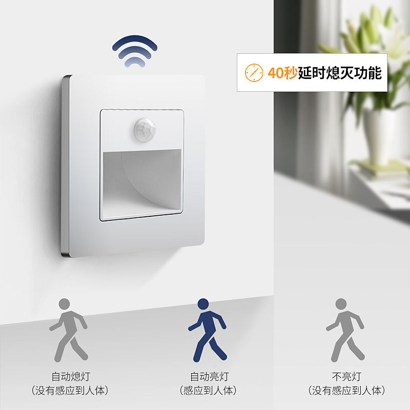 86型嵌入式人体感应地脚灯楼道过道走廊LED踢脚灯楼梯踏步感应灯