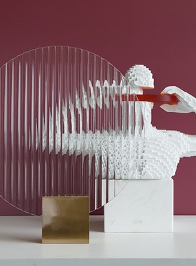 马赛克人物雕塑亚克力圆形抽象几何摆件样板间橱窗艺术家居软装饰