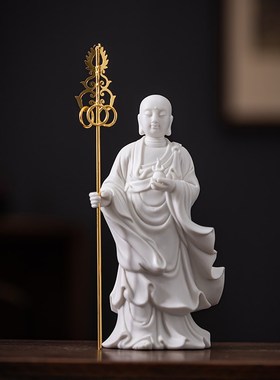 陶瓷地藏王菩萨释迦摩尼观世音菩萨婆娑三圣佛像摆件装饰家居摆设