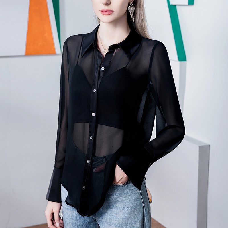 2025春季新款宽松雪纺衬衫女防晒衣喇叭袖女装长袖时髦上衣小衫,女装/女士精品,衬衫,淘宝优惠券,粉丝福利购,淘宝优惠卷