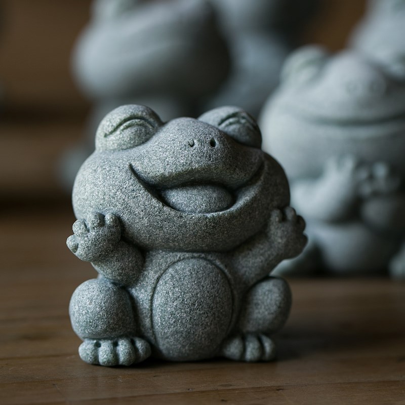 青砂石青蛙系小摆件 国潮鱼缸盆栽园艺造景 创意桌面茶宠装饰品