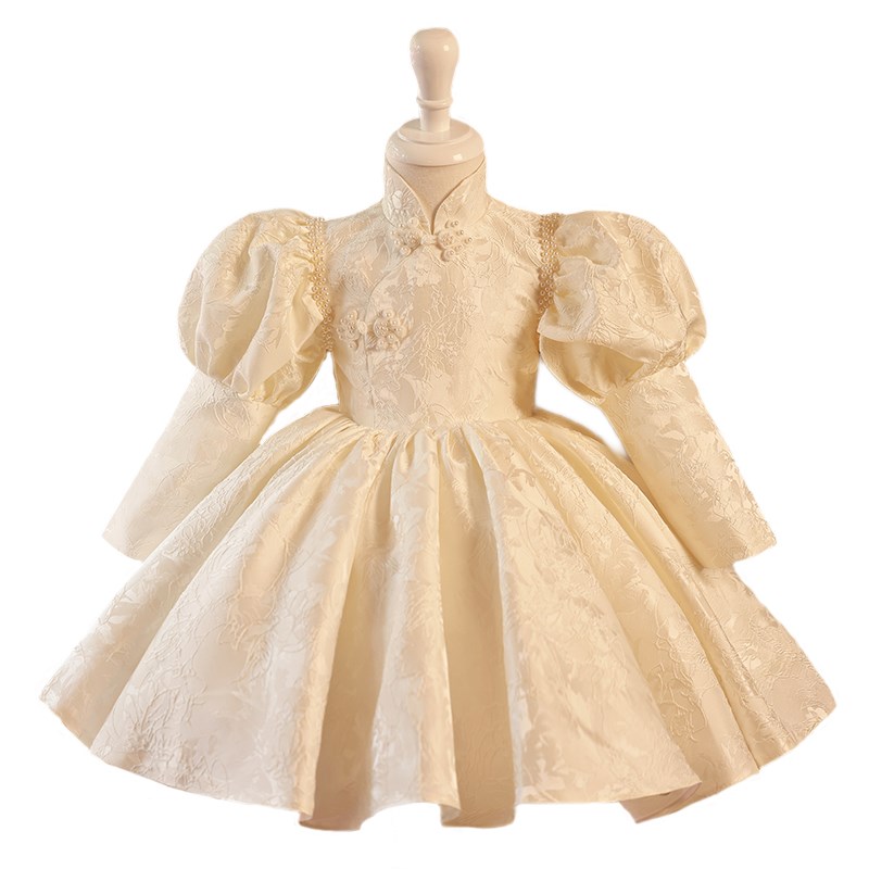 儿童礼服公主裙长袖主持人钢琴演奏演出服女童周岁礼服女宝宝中式