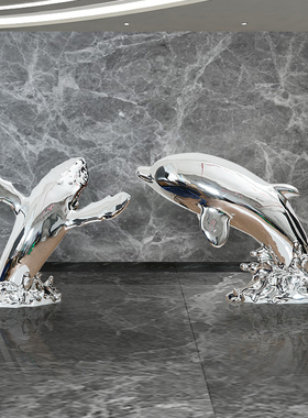 海豚雕塑动物装饰样板房酒店大堂楼梯转角鲸鱼落地装置艺术品摆件