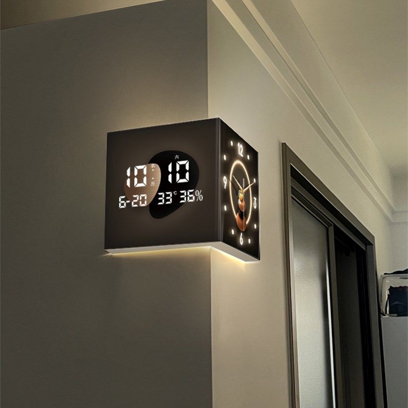 时来运转客厅万年历电子钟表挂墙创意转角时钟壁灯led灯双面挂钟,家居饰品,挂钟,淘宝优惠券,粉丝福利购,淘宝优惠卷