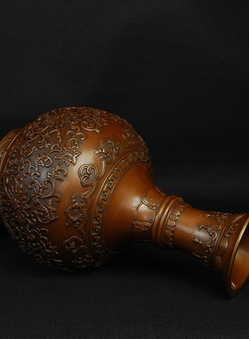 紫铜花瓶摆件 奢华铜制客厅房间酒柜艺术中式复古仿古工艺品创意