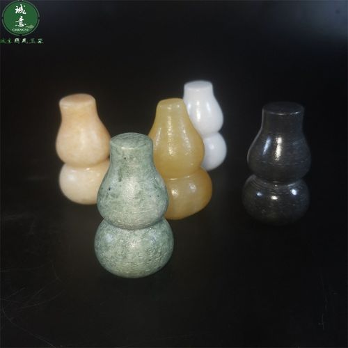 天然实心黑色五色彩五行白玉石迷你小葫芦摆件招财手把件绿色挂件