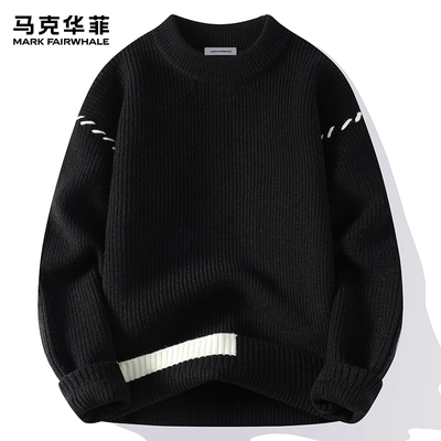 马克华菲圆领针织衫男款冬季潮牌美式复古解构重磅青少年大码毛衣
