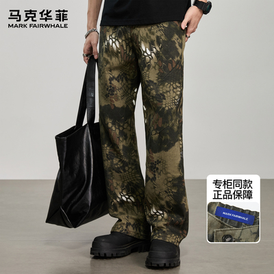 马克华菲迷彩微喇牛仔裤男款潮牌美式复古vibe高街痞帅直筒工装裤